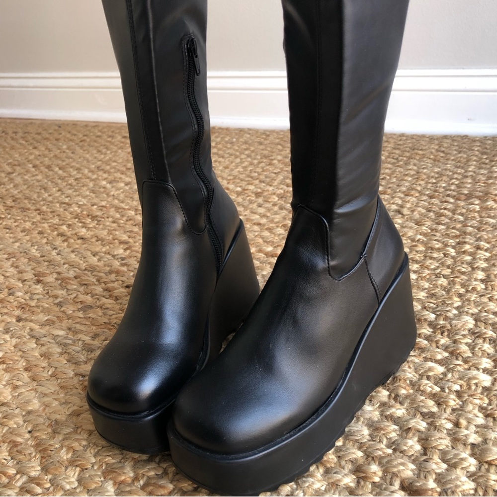 Steve Madden Black Platform Wedge Knee Boots